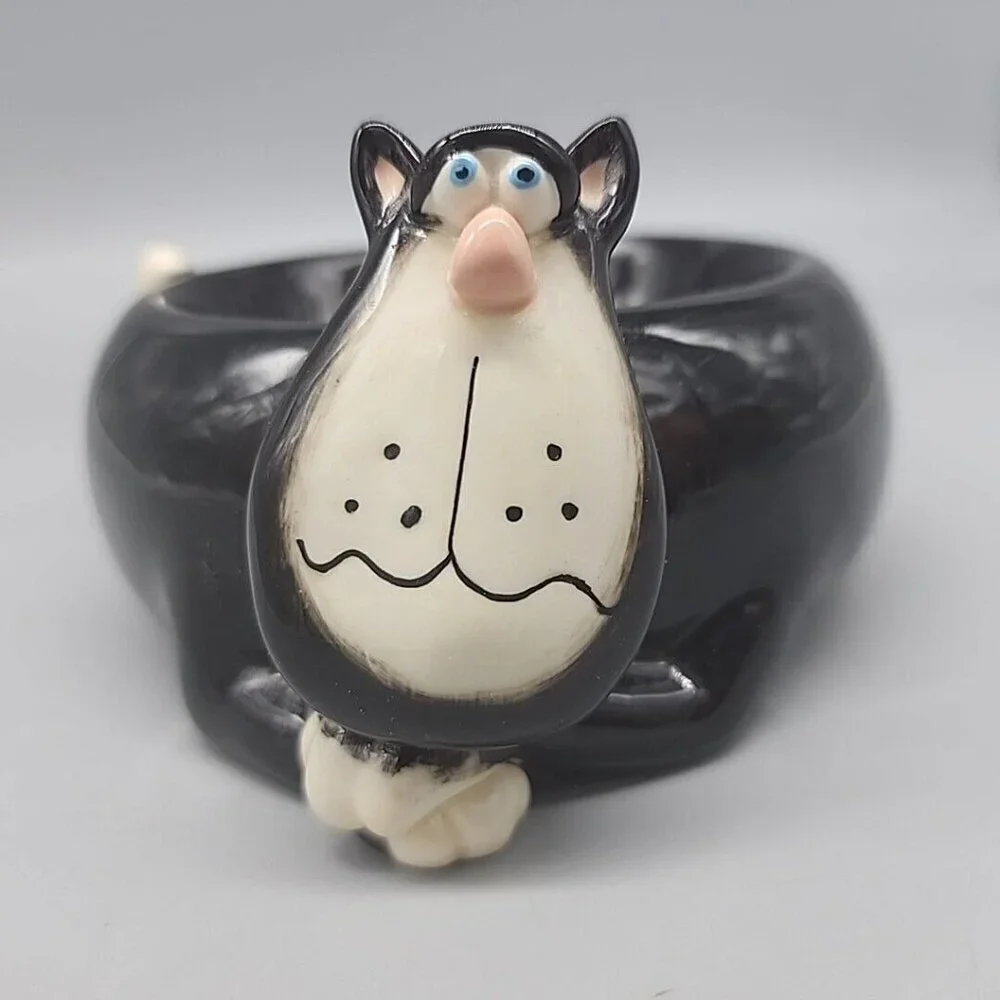 Russ Berrie ALLEY KATZ Black Cat Dish Bowl Anthropomorphic Trinket Ceramic